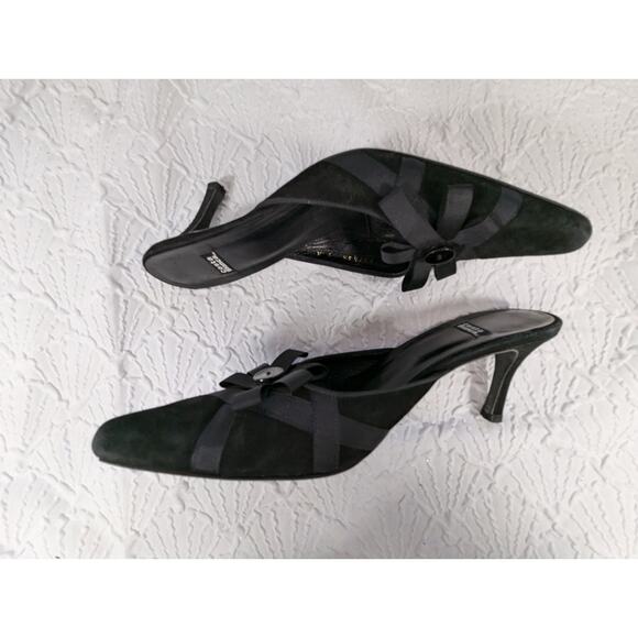 COSTA BLANCA! SUPER UNIQUE BLACK GENUINE SUEDE BOW DETAIL SLIDES, HEELS! SZ 9N - Picture 7 of 10